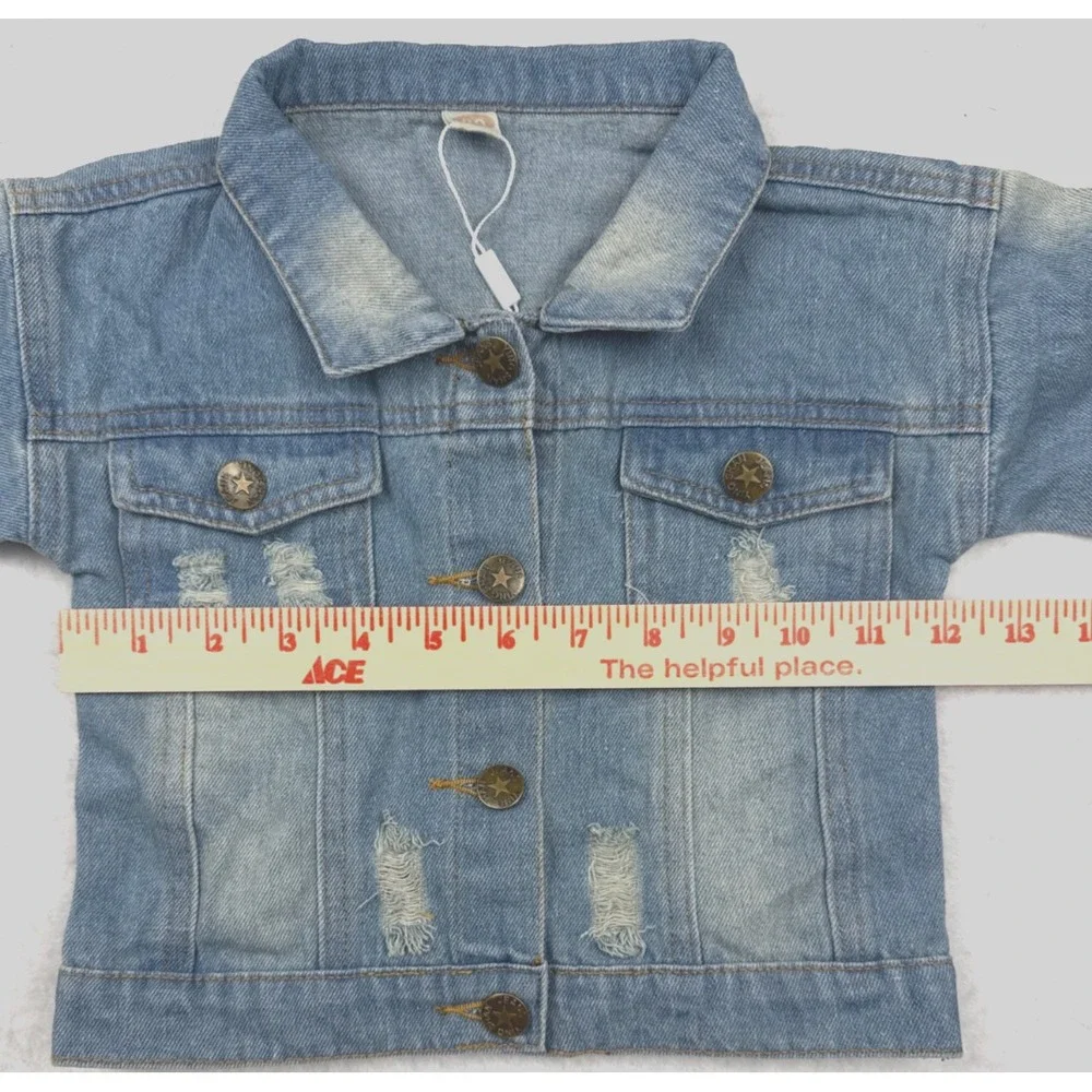 IBTOM CASTLE Baby Girls 6/12M (80) Distressed‎ Denim Light Wash Jacket NWT